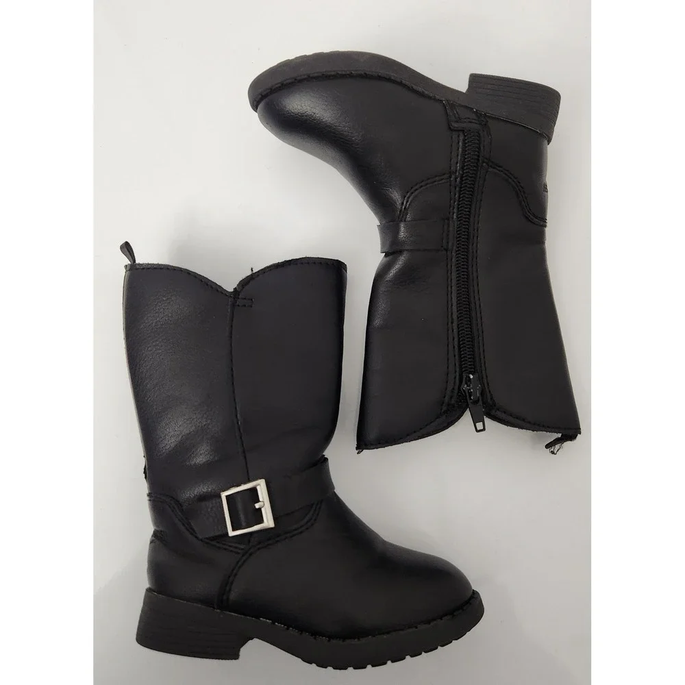OshKosh Black Faux Leather Side Zip Fashion Riding boots shoes Toddler‎ Size 5